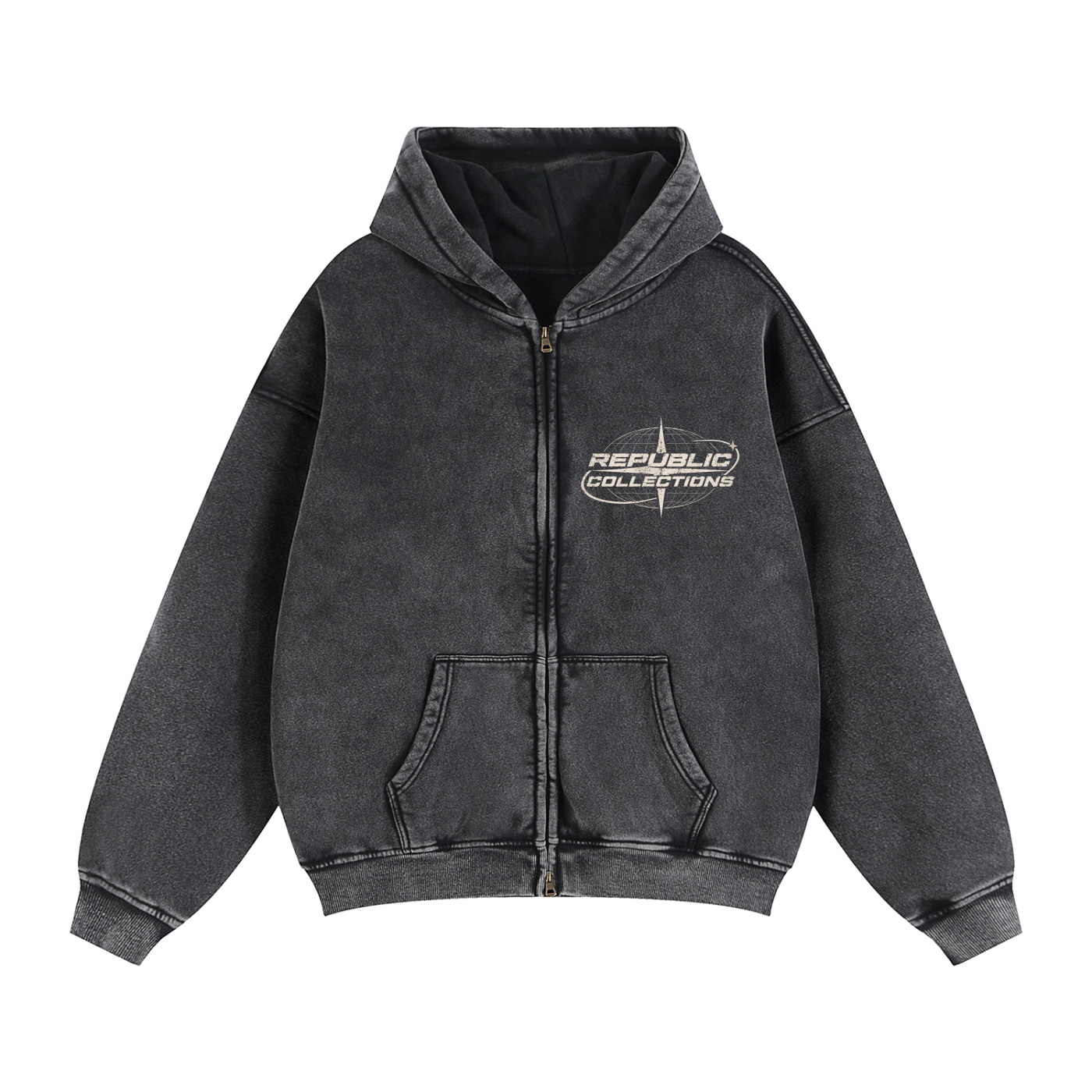 Graphic Globe Logo Boxy Zip-Through Hoodie